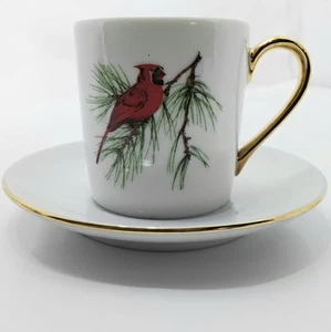 Tea Cup And Saucer Demitasse Set Of 2 Hazel D. Ammerman Studio Cardinal Design - Picture 1 of 8