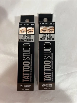 2 Pack - New Maybelline Tattoo Studio Waterproof Brow Gel 260 Deep Brown - Image 1 of 4