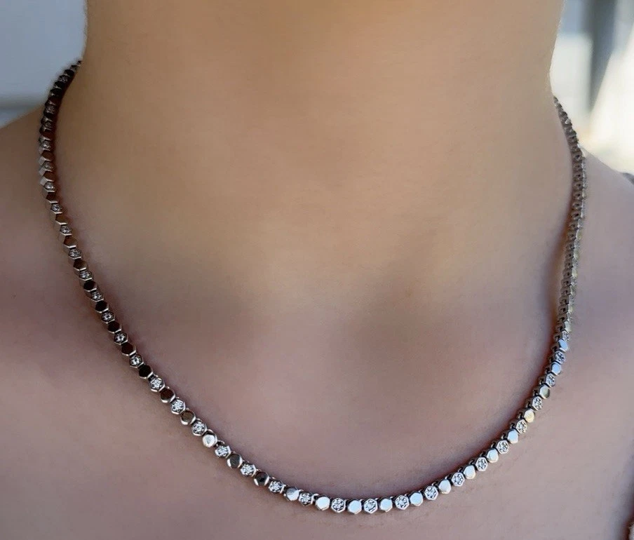 Honeycomb Choker Necklace AAA+ Real Zirconia Platinum Plated Luxury Jewelry - Image 1 of 4