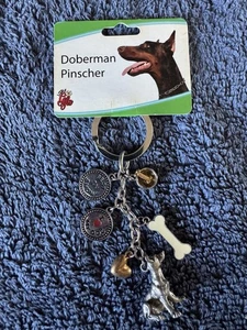 Doberman Pinscher Pewter Keychain With Charms By Little Gifts. - Picture 1 of 3