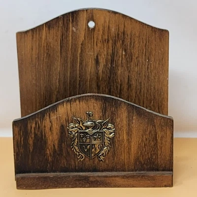 Vintage Wooden Letter Holder With Brass Crest Made In Japan MCM - Image 1 of 4