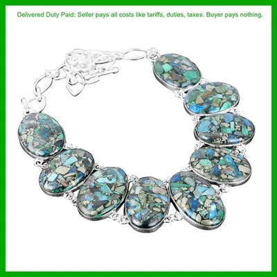 Oferta de Halloween Collar Cadena Piedra Malaquita Azurita Cobre Plata de Ley 925 Foto 1 de 4