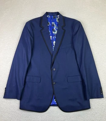 Blazer Robert Graham Para Hombres 40 Azul Lana Elastizado Negro Borde Forro Floral Chaqueta Foto 1 de 4