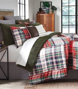 NWT Cremieux Reeves Red Navy Plaid Full Queen Comforter Set 3pc - Picture 1 of 9