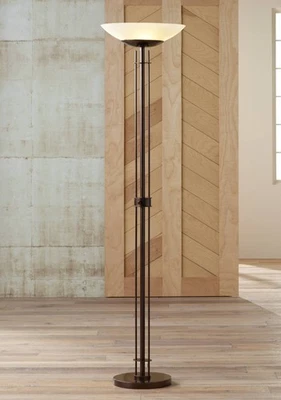 Modern Torchiere Floor Lamp Dark Bronze Frosted Glass for Living Room Bedroom - Image 1 of 4