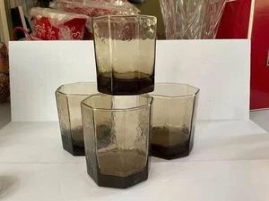 Vintage Libbey Facets Rocks Glasses, Smoke Brown , Set Of 4 - Picture 1 of 2