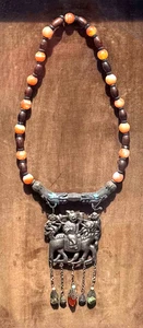 Antique Chinese Silver Necklace w Qilin, Carnelian & Dragon Motif (***) - Picture 1 of 15