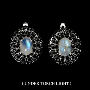 Black Friday 925 Sterling Silver Earrings Oval Moonstone 7x5mm Spinel Jewelry - Picture 1 of 13