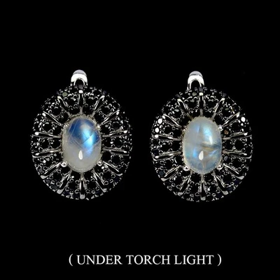 Black Friday 925 Sterling Silver Earrings Oval Moonstone 7x5mm Spinel Jewelry - Image 1 of 4