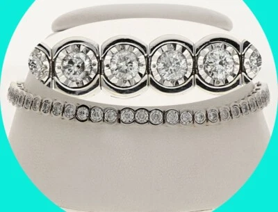 Pulseira de tênis de ouro branco 14K com diamante 0,85 CT ajustável a 9 1/2” - Imagem 1 de 4