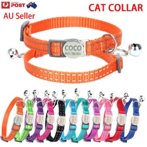 Personalised Cat Collar Nylon Custom Name / Number Bell Safe Buckle Reflective - Picture 1 of 32