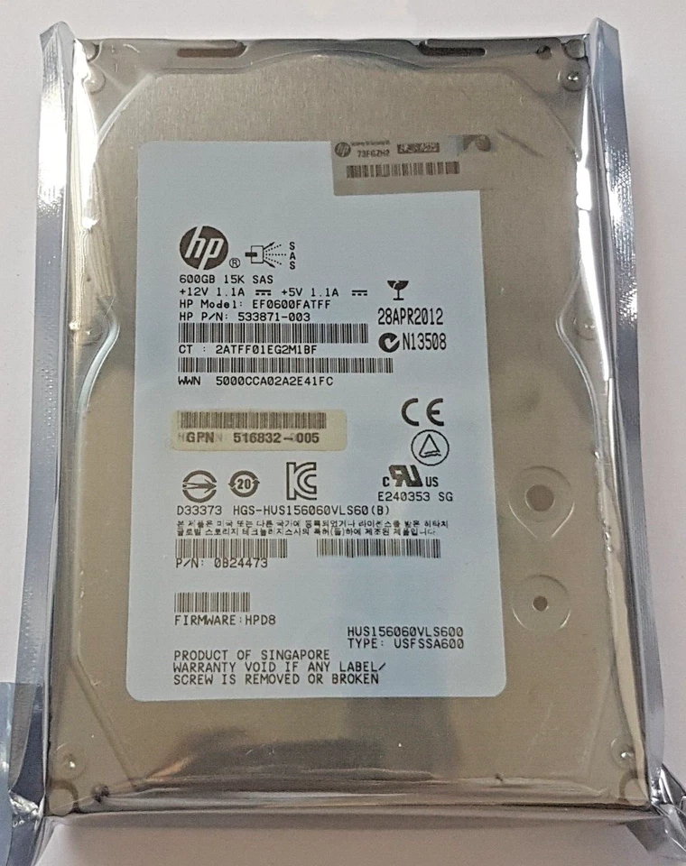 600 GB SAS HP EF0600FATFF 15000 RPM 16MB HDD 3.5" Disco Rigido Interno Nuovo - Immagine 1 di 1