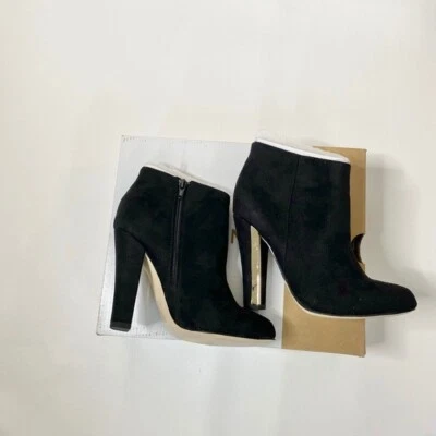 Call It Spring Women’s NWB Black Nubuck Gold Lovelarwen Ankle Heeled Booties - Image 1 of 4