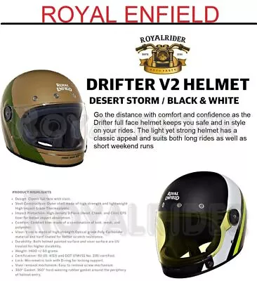 Se adapta a Royal Enfield "Casco Drifter V2" en Desert Storm / Color Blanco y Negro Foto 1 de 4