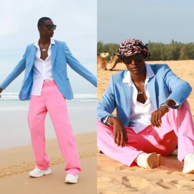 Beach Men Suits Single Breasted Slim Fit Formal Notch Lapel Tuxedos Summer Wear - Image 1 of 4