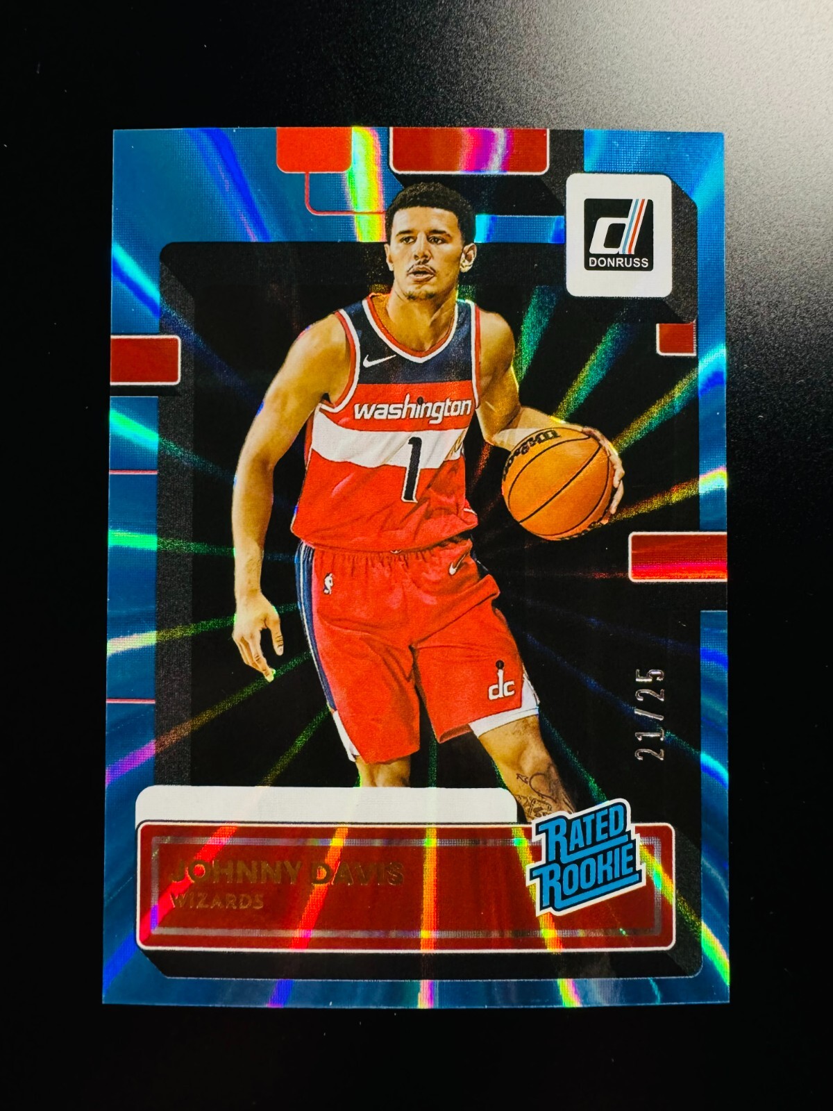 Johnny Davis 2022-23 Donruss Rated Rookie Asia Holo Light Blue Laser /25 RC #210