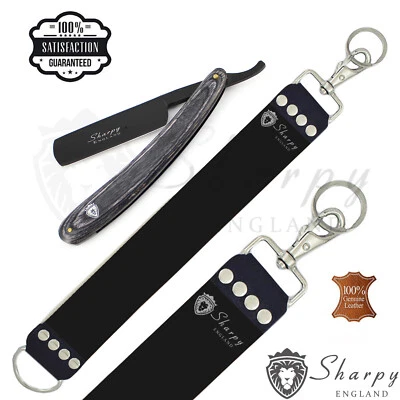 BLACKSMITH LONDON CLASSIC MEN GENUINE SALON STRAIGHT CUT THROAT SHAVING RAZOR + LEATHER STROP SET