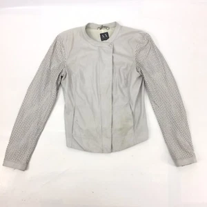ARMANI EXCHANGE Chaqueta Pequeña para Mujer Café Racer Cuello de Banda Gris - Imagen 1 de 7