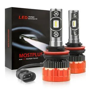 MOSTPLUS 8000LM 80W H11 H9 H8 LED Headlight Bulbs Pair w/ 1860 Chip 6000K White - Picture 1 of 6