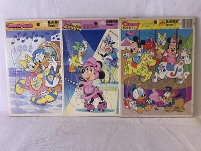LOT of 3 Disney FrameTray Puzzles Babies Mickey Minnie Donald Daisy Music 1980s - Image 1 of 4