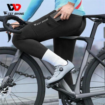 WEST BIKING Cycling Tights Padded Trousers Sports Compression Pants with Pocket - Image 1 of 4