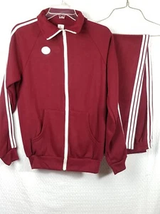 Vintage Made In U.S. Burgundy Full Zip Track Suit w/ White Stripes - RN 14666 - Picture 1 of 7