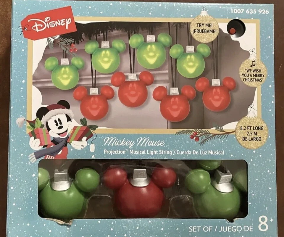 Disney Christmas Mickey Moving Faces 8 Musical Light String - 8.2 ft MIB
