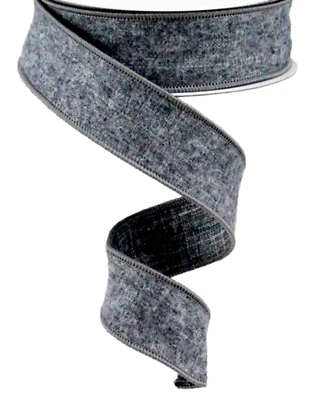 Dark Gray Flannel 1.5" by 4 yards Wired Ribbon Everyday Winter Christmas Country - Image 1 of 2