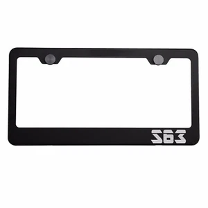 Matte Black License Plate Frame Silver S63 Laser Etched Metal Screw Cap - Picture 1 of 8