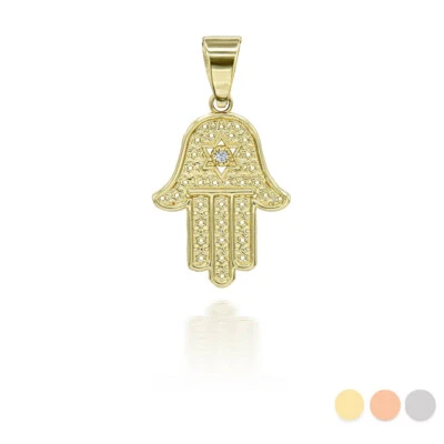 Gold Diamond Hamsa Pendant Necklace (Available in Yellow/Rose/White) - Image 1 of 4