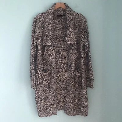 Suéter Brave Soul drapeado abierto texturizado grueso midi plumero cárdigan M negro jaspeado Foto 1 de 4