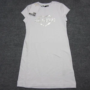 Love Moschino Stretch Fleece Shiny Logo White Dress Size 4 NEW - Picture 1 of 10