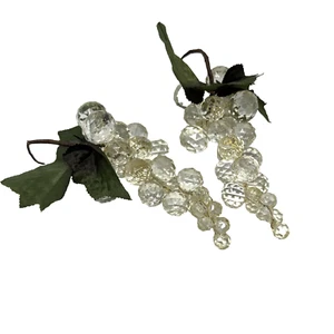 Vintage Set of 2 MCM 8" Bunch of Lucite Acrylic Clear Faceted Grapes - Picture 1 of 10