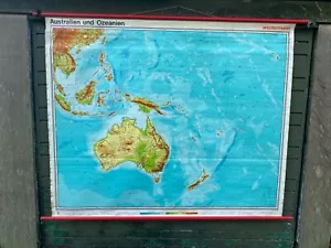 ORIGINAL VINTAGE OLD SCHOOL PULL DOWN KARTE VON AUSTRALIEN UND OZEANIEN - Bild 1 von 11