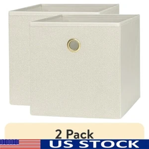 Collapsible Fabric Storage Bins 2 Pack Cube Organizer Easy Carry Home Use Beige - Picture 1 of 8