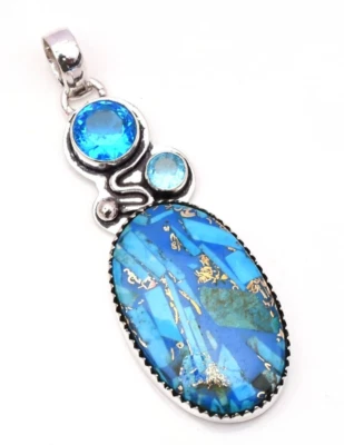 Ciondolo gioiello fatto a mano in argento sterling 925 con pietra turchese in... - Immagine 1 di 4