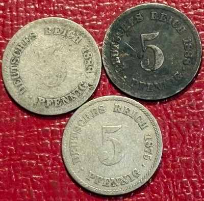 3-VINTAGE (1) 1875 A /(2) 1888 A & D GERMANY 5 PFENNIG COIN-SEP368 - Image 1 of 2