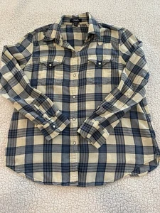 Chaps Pearl Snap Shirt Womens XL Blue Plaid Lightweight Cotton Flannel Western - Picture 1 of 6