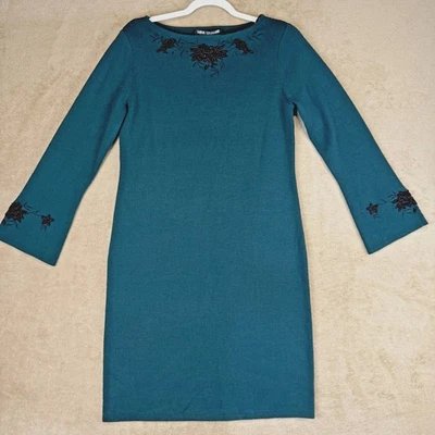 Vestido Suéter Nina Leonard Para Mujer M Verde Azulado Mezcla de Lana Adornado Con Cuentas Foto 1 de 4