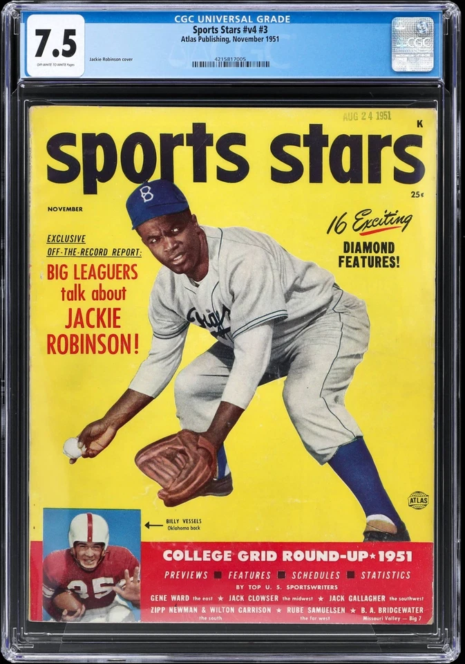 Nov. 1951 Sports Stars JACKIE  ROBINSON  (Newsstand) CGC 7.5 Pop 1 WITH 1 Higher - Image 1 of 1