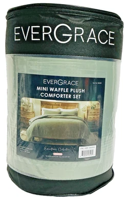 Juego de edredón EverGrace Mini Waffle de felpa 3 piezas tamaño queen verde Foto 1 de 2