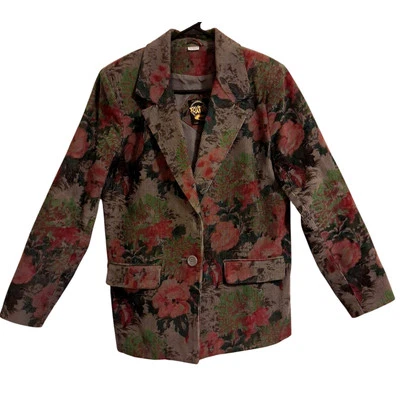 Blazer de pana FOXRUN para mujer 13/14 floral púrpura gris traje chaqueta XL Fox Run Foto 1 de 4