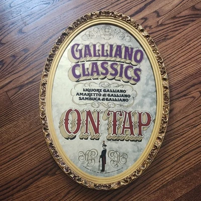 Vintage Smoked Glass Mirror Galliano Classics On Tap 1979 Oval Sign 26" Flawless - Image 1 of 4
