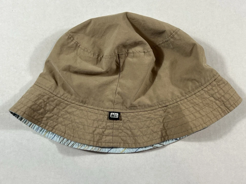 Sombrero de cubo reversible REI tostado y azul forro a rayas adulto unisex senderismo al aire libre Foto 1 de 4