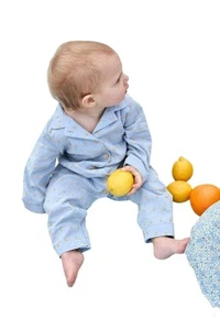 Frangin Frangine Infant's Chambray Dotted Romper Blue - Picture 1 of 3