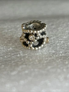 Authentic Retired Pandora 🌟 14k Gold Silver & Diamond Delight Charm 🌟 790411D - Picture 1 of 8
