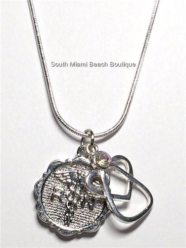 HERMÈS Collana RN Infermieristica Caduceo Cristallo Angelo Infermiera Regalo Laurea Placcato Argento