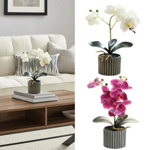 Artificial Plant Bonsai Fake Silk Orchid Flower Simulate Potted Home Garden NEW - Picture 1 of 10