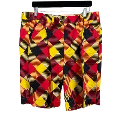 Loudmouth Golf Shorts Men's size 36 Mixed Pattern Red Black Yellow - Image 1 of 4