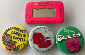 VTG Jim Beam Bottle Specialties Club Button Pins Camellia Sacramento 1975 '76 - Picture 1 of 4